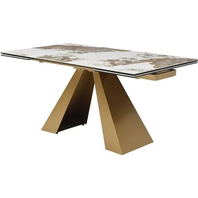 Table à Manger Extensible Maison Céphy - Blanc, Topo, Doré - Table à Manger Table à Manger Extensible Maison Céphy - Blanc, Topo, Doré - Table à Manger
