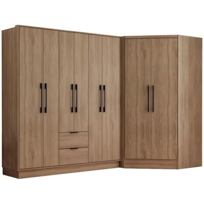 Armoire d'angle Feova - 8 portes, 2 tiroirs, Naturel - Publicité Armoire d'angle Feova - 8 portes, 2 tiroirs, Naturel - Publicité