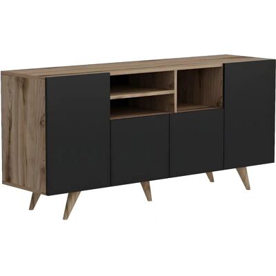 Buffet Vente-unique Mostia avec 4 portes et 3 niches - Noir et naturel - Publicité Buffet Vente-unique Mostia avec 4 portes et 3 niches - Noir et naturel - Publicité