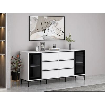 Vente-unique Sideboard - Tempered Glass Doors - 6 Drawers - Black & White Vente-unique Sideboard - Tempered Glass Doors - 6 Drawers - Black & White