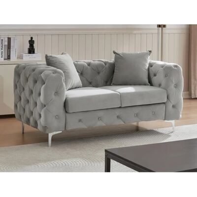 Vente-unique Edwina Canapé Chesterfield Velours Gris Clair 2 Places - Canapé - Publicité Vente-unique Edwina Canapé Chesterfield Velours Gris Clair 2 Places - Canapé - Publicité