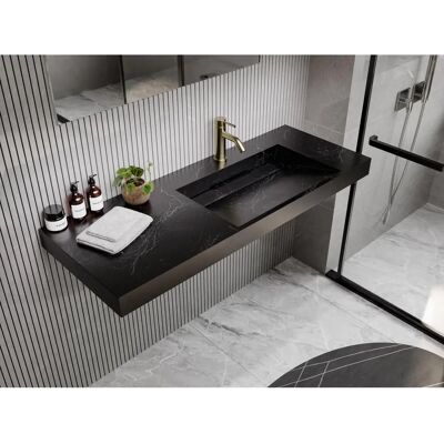 Vente-unique Lavabo mural effet marbre noir - 120x45x8cm - Publicité Vente-unique Lavabo mural effet marbre noir - 120x45x8cm - Publicité