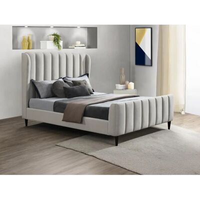 Vente-unique Lit Casagoti 160x200 - Coutures verticales - Gris clair - Publicité Vente-unique Lit Casagoti 160x200 - Coutures verticales - Gris clair - Publicité