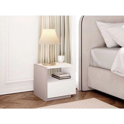 Vente-unique - Napoli - Blanc - Taupe - Nightstand - Publicité Vente-unique - Napoli - Blanc - Taupe - Nightstand - Publicité