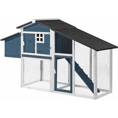 Vente-Unique drewniany kurnik z ogrodzeniem - 4 kur - 173x64x108cm - Niebieski i biały - Levas Vente-Unique drewniany kurnik z ogrodzeniem - 4 kur - 173x64x108cm - Niebieski i biały - Levas