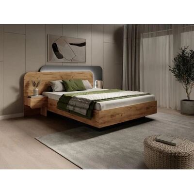 Vente-unique Bett mit Nachttischen 160x200cm - LEDs - Natur & Anthrazit Vente-unique Bett mit Nachttischen 160x200cm - LEDs - Natur & Anthrazit