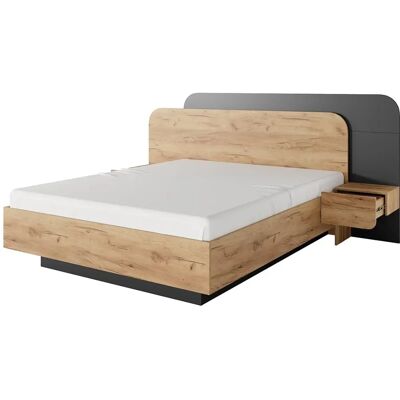 Vente-unique Bett mit Nachttischen 160x200cm - LEDs - Natur & Anthrazit Vente-unique Bett mit Nachttischen 160x200cm - LEDs - Natur & Anthrazit