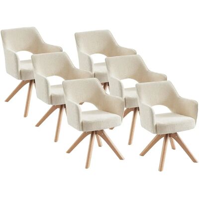Vente-unique Set van 6 Crème Stoffen en Eiken Draaistoelen - Stoel Vente-unique Set van 6 Crème Stoffen en Eiken Draaistoelen - Stoel