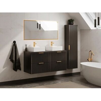 Mueble de baño ZEVARA - 120cm Negro Diseño Rayado Suspendido Mueble de baño ZEVARA - 120cm Negro Diseño Rayado Suspendido