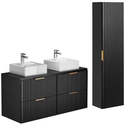 Meuble de salle de bain ZEVARA - 120cm Noir Design Strié Suspendu Meuble de salle de bain ZEVARA - 120cm Noir Design Strié Suspendu