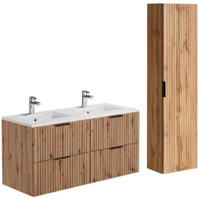 Ensemble de meubles de salle de bain ZEVARA - Naturel clair - 120 cm - Façade texturée moderne - Publicité Ensemble de meubles de salle de bain ZEVARA - Naturel clair - 120 cm - Façade texturée moderne - Publicité