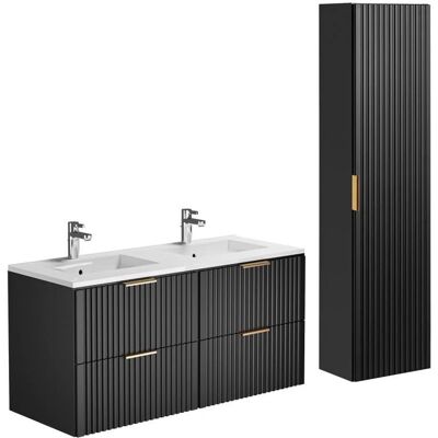 Zevara Badezimmermöbel - Gestreifte Front - 120cm - Schwarz Zevara Badezimmermöbel - Gestreifte Front - 120cm - Schwarz