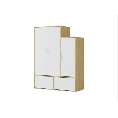Vente-unique Garde-robe - 3 portes, 1 tringle, 2 compartiments - Blanc et naturel - Publicité Vente-unique Garde-robe - 3 portes, 1 tringle, 2 compartiments - Blanc et naturel - Publicité