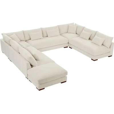 Pascal Morabito Beige Fluwelen U-vormige 9-zits Bank Pascal Morabito Beige Fluwelen U-vormige 9-zits Bank