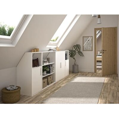 Armoire pour toit blanc - 4 portes, étagères, penderie - Publicité Armoire pour toit blanc - 4 portes, étagères, penderie - Publicité