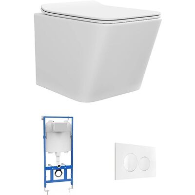 Vente-unique WC wiszące z ramą i płytką spłukującą - WC Vente-unique WC wiszące z ramą i płytką spłukującą - WC