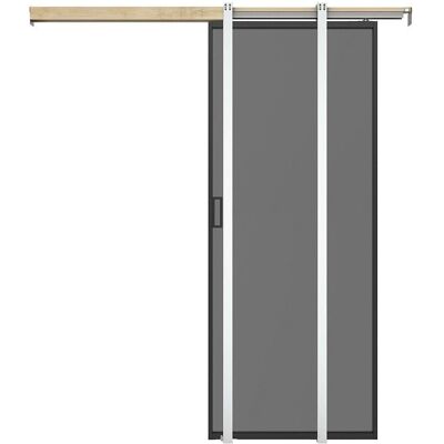 Porte coulissante Vente-unique avec système à galandage - aluminium et verre trempé fumé - H205 x L63 cm Porte coulissante Vente-unique avec système à galandage - aluminium et verre trempé fumé - H205 x L63 cm