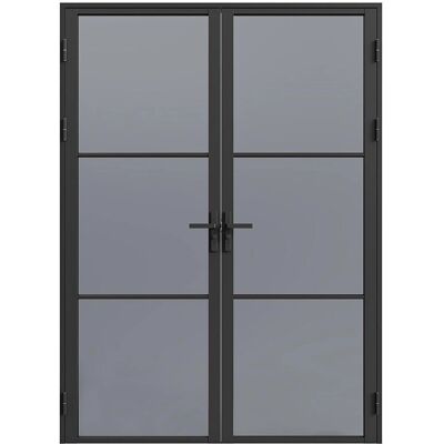 Vente-unique Reversible Aluminum Glass Door - 2x204x93cm - Black - MASERU Vente-unique Reversible Aluminum Glass Door - 2x204x93cm - Black - MASERU