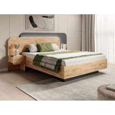 Vente-unique Bett mit Nachttischen 160x200cm - LEDs - Natur & Anthrazit - Lattenrost Vente-unique Bett mit Nachttischen 160x200cm - LEDs - Natur & Anthrazit - Lattenrost