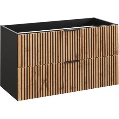 Vente-Unique Wall-mounted Bathroom Cabinet - Natural & Black - 100cm - Madela Vente-Unique Wall-mounted Bathroom Cabinet - Natural & Black - 100cm - Madela