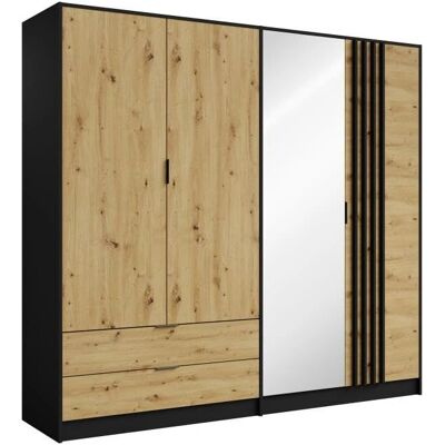 Armoire Tunalo 4 Portes 2 Tiroirs Miroir - Style Industriel - Publicité Armoire Tunalo 4 Portes 2 Tiroirs Miroir - Style Industriel - Publicité