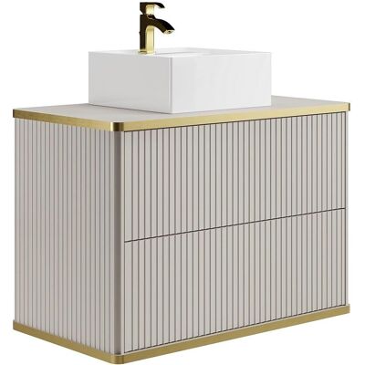 Meuble de salle de bain KELIZA - 80cm Beige Suspendu - Publicité Meuble de salle de bain KELIZA - 80cm Beige Suspendu - Publicité