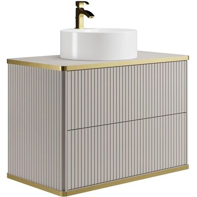 Meuble de salle de bain beige KELIZA - Lavabo rond - 80cm - Publicité Meuble de salle de bain beige KELIZA - Lavabo rond - 80cm - Publicité