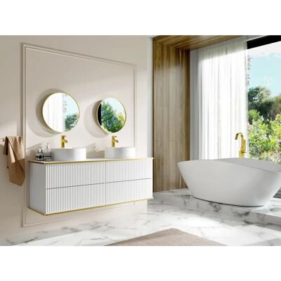 Conjunto de Baño KELIZA - Suspendido, Rayado Blanco, Doble Lavabo Conjunto de Baño KELIZA - Suspendido, Rayado Blanco, Doble Lavabo