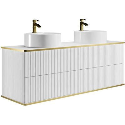 Ensemble Salle de Bain KELIZA - Suspendu, Rayé Blanc, Double Vasque - Publicité Ensemble Salle de Bain KELIZA - Suspendu, Rayé Blanc, Double Vasque - Publicité