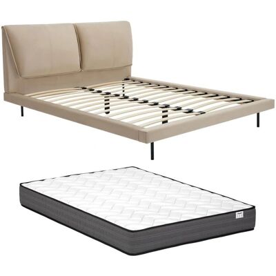 Lit Velours Taupe 140x190 - Avec Matelas et Sommier Lit Velours Taupe 140x190 - Avec Matelas et Sommier
