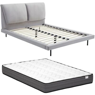 Lit en Velours Gris Ibedia - 140x190cm - Supporte 500kg - Publicité Lit en Velours Gris Ibedia - 140x190cm - Supporte 500kg - Publicité