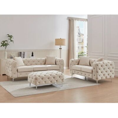 Vente-unique Edwina Canapé Beige Velours - Ensemble de Canapés - Publicité Vente-unique Edwina Canapé Beige Velours - Ensemble de Canapés - Publicité