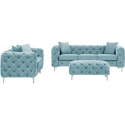 Vente-unique EDWINA Canapé Chesterfield Velours Bleu Pastel 3 Pièces - Publicité Vente-unique EDWINA Canapé Chesterfield Velours Bleu Pastel 3 Pièces - Publicité