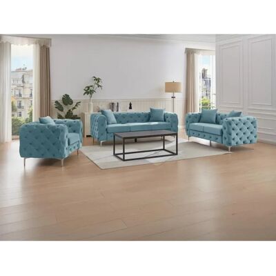 Canapé Chesterfield en Velours Bleu Pastel Vente-unique - Canapé - Publicité Canapé Chesterfield en Velours Bleu Pastel Vente-unique - Canapé - Publicité