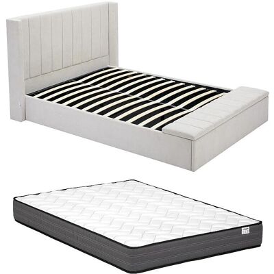 Lit de Rangement DOUINO - Beige 140x190cm avec Matelas - Publicité Lit de Rangement DOUINO - Beige 140x190cm avec Matelas - Publicité