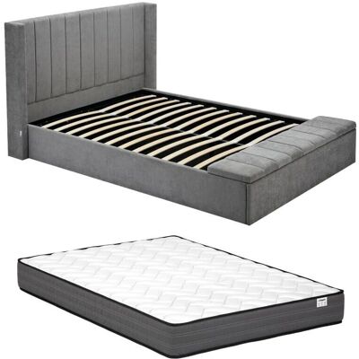 Lit de Rangement Gris - 180x200cm - Style Classique Moderne - Publicité Lit de Rangement Gris - 180x200cm - Style Classique Moderne - Publicité