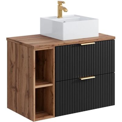 Vente-unique ZEVARA Floating Bathroom Cabinet - Black & Light Natural - 80cm Vente-unique ZEVARA Floating Bathroom Cabinet - Black & Light Natural - 80cm
