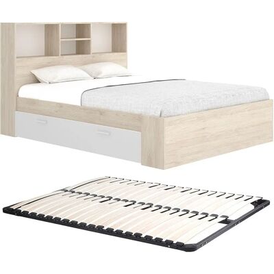 VARDIEL Lit de rangement naturel et blanc 140 x 190 cm - Lit - Publicité VARDIEL Lit de rangement naturel et blanc 140 x 190 cm - Lit - Publicité