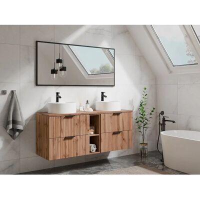Mueble de baño flotante con lavabo redondo - Natural claro - L140 cm - ZEVARA Mueble de baño flotante con lavabo redondo - Natural claro - L140 cm - ZEVARA