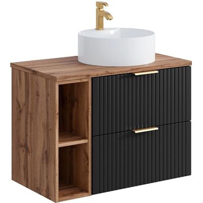 Zevara Modern Floating Bathroom Cabinet - Black & Light Natural - 80cm Zevara Modern Floating Bathroom Cabinet - Black & Light Natural - 80cm