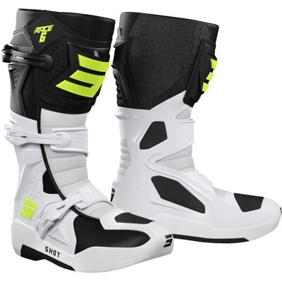Bottes de Motocross Shot Race 6 Noir-Blanc-Jaune - Taille 45 - Publicité Bottes de Motocross Shot Race 6 Noir-Blanc-Jaune - Taille 45 - Publicité