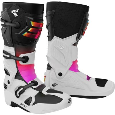 Shot Race 8 Stiefel Weiß-Schwarz-Hologram - Motocrossstiefel Shot Race 8 Stiefel Weiß-Schwarz-Hologram - Motocrossstiefel