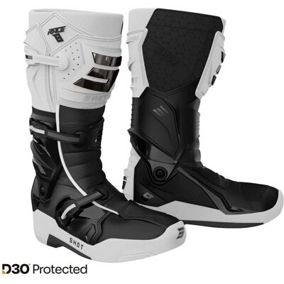 Stivali da Cross Shot Race 8 di Shot Race Gear - Bianco, Nero, Cromo Stivali da Cross Shot Race 8 di Shot Race Gear - Bianco, Nero, Cromo