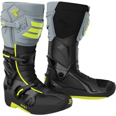 Stivali Shot Race 8 - Stivali da Cross Leggeri, Nero, Grigio e Giallo Neon - Attrezzatura Motocross Stivali Shot Race 8 - Stivali da Cross Leggeri, Nero, Grigio e Giallo Neon - Attrezzatura Motocross