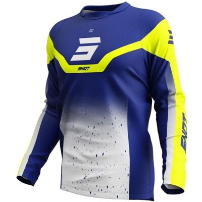 Maillot Cross Shot Devo Blast Bleu Jaune Fluorescent - Maillot de Motocross - Publicité Maillot Cross Shot Devo Blast Bleu Jaune Fluorescent - Maillot de Motocross - Publicité
