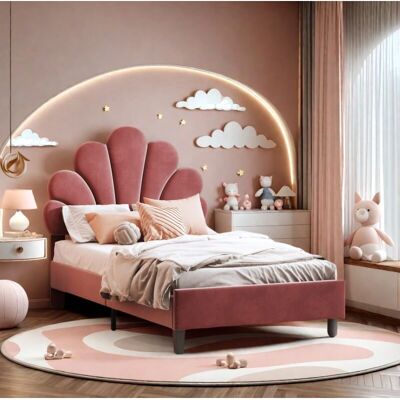 TANANT - Letto singolo imbottito 90x200 - Testiera floral - Bed TANANT - Letto singolo imbottito 90x200 - Testiera floral - Bed