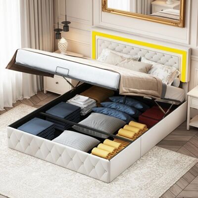 TANANT - Letto contenitore imbottito 140x200 cm - 140x200 cm - Terciopelo - Bed TANANT - Letto contenitore imbottito 140x200 cm - 140x200 cm - Terciopelo - Bed