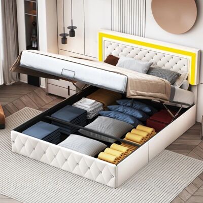 TANANT - Letto contenitore imbottito 160x200 cm - 160x200 cm - cabecera LED - Bed TANANT - Letto contenitore imbottito 160x200 cm - 160x200 cm - cabecera LED - Bed