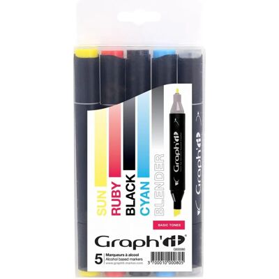 Set de 5 marqueurs Graph'It - Tons de base - Marqueur à alcool - OZ-GI00080 - Publicité Set de 5 marqueurs Graph'It - Tons de base - Marqueur à alcool - OZ-GI00080 - Publicité