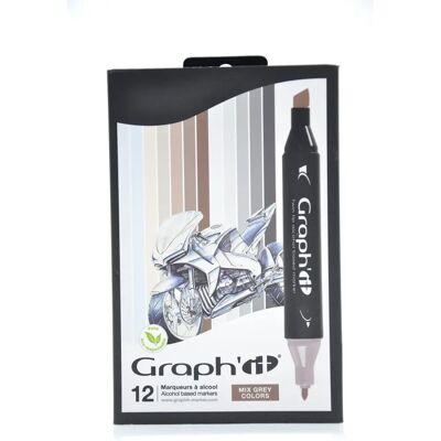 Set di 12 pennarelli grigi GRAPH'IT - Kit da disegno Set di 12 pennarelli grigi GRAPH'IT - Kit da disegno